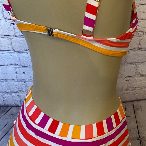 Bright Stripes Pom Pom Bikini, 👙, Size Small, Oranges and Pink Hues - Picture 5 of 9